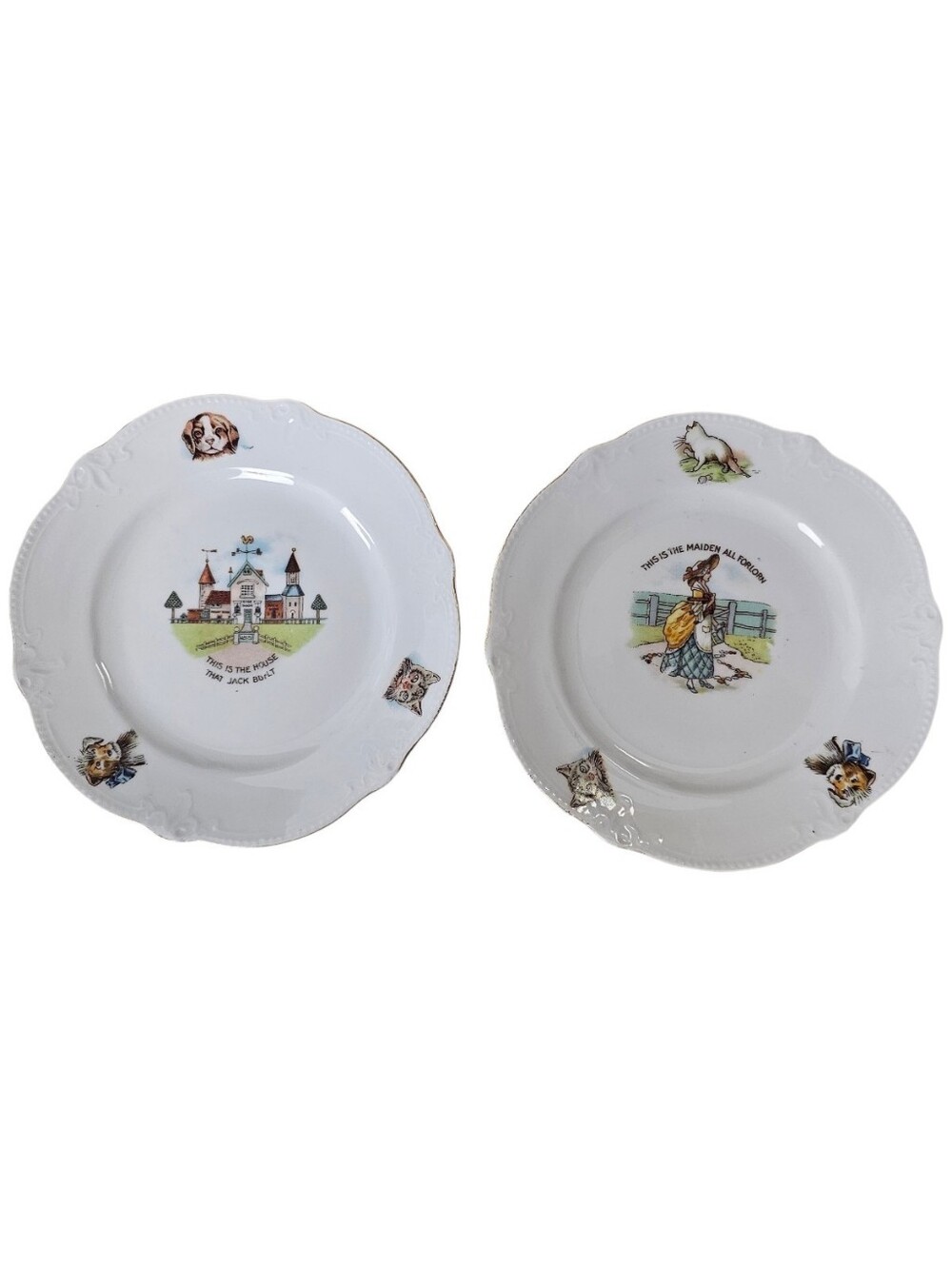 Vintage KL Germany Nursery Rhyme Porcelain Dessert Plates 2 White Storybook